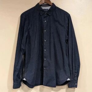 Denim & Flower Navy Polka Dot Dress Shirt by Ricky Singh, Size Large